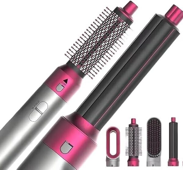 5-in-1 Hot Air Brush Hair Dryer – Interchangeable Styling Comb Set, Curling Iron, Straightener & Volumizer, Negative Ion Blow Dryer for Smooth, Frizz-Free Hair – For Home & Salon Use