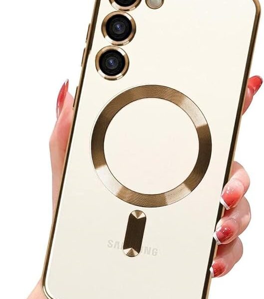 New Magnetic Clear Case for Samsung Galaxy S23 with Camera Lens Protector Mag safe Compatible Electroplated Soft TPU Shockproof Anti-Scratch (Gold, Samsung Galaxy S23 PLUS)