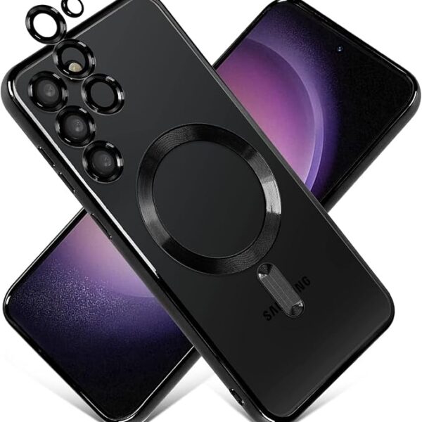 New Magnetic Clear Case for Samsung Galaxy S23 with Camera Lens Protector Mag safe Compatible Electroplated Soft TPU Shockproof Anti-Scratch (Black, Samsung Galaxy S23)