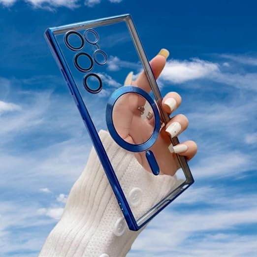 New Magnetic Clear Case for Samsung Galaxy S23 ULTRA with Camera Lens Protector Mag safe Compatible Electroplated Soft TPU Shockproof Anti-Scratch (Blue, Samsung Galaxy S24 Ultra)