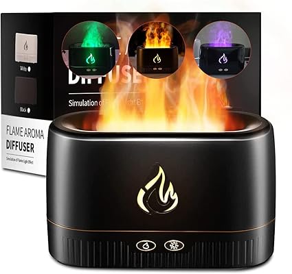 NEW Flame Air Diffuser,Humidifier,Portable Noiseless Aroma Diffuser with Multicolor Lights Waterless Auto Off Protection Essential Oil Diffuser for Home,Office,Bedroom or Yoga (Black)