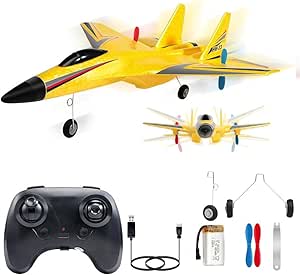 PINKE RC Airplane, Remote Control Glider Airplane for Kids 12 Years and up, 2 Channels Foam RC Plane Wireless Toy Easy to Fly for Adults Kids Beginners Boys (Yellow)