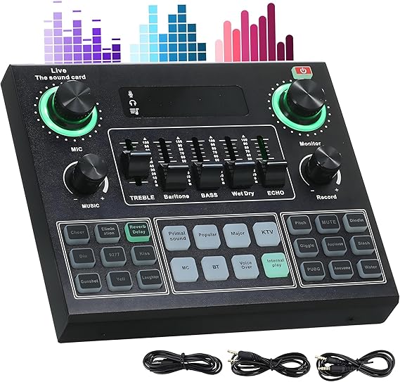 Houmt V9 Live Sound Card Audio Interface Intelligent Sound Card for Singing Live Broadcasting/Recording Voice and Music Compatible with Computer and SmartPhone Volume Adjustable Mixer Hosting Speech