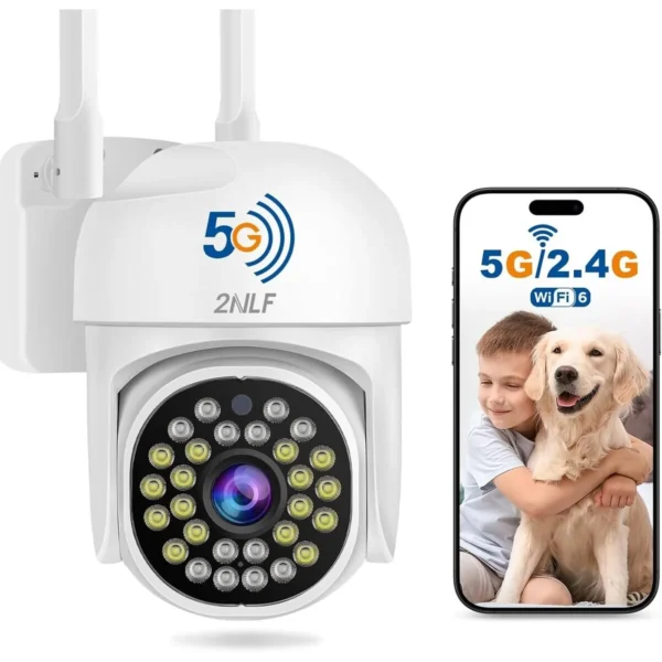 Generic 2NLF 1080P HD Outdoor Security Camera Wireless, 5GHz & 2.4GHz Wi-Fi PTZ Security Camera with 360° V