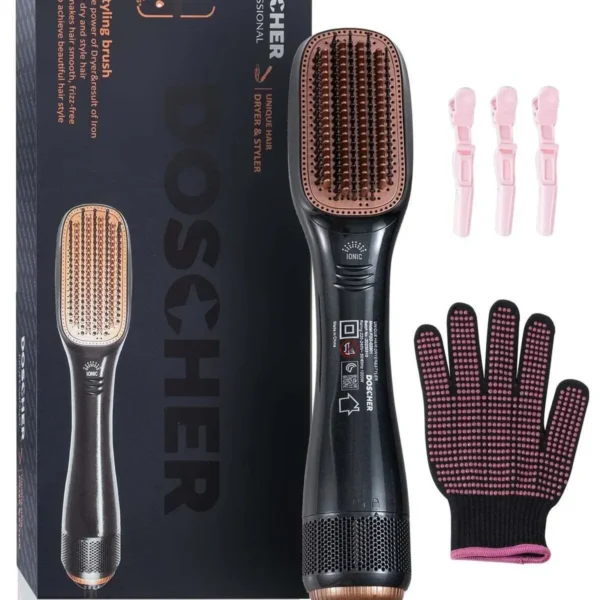 DOSCHER 1200 Watt Hair Dryer Brush Ceramic Dryer And Styler 2 In 1 Professional Black/Beige