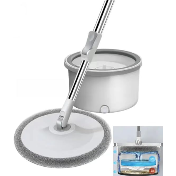 KRSA Microfiber Spin Mop and Bucket Set with Water Filtration Spinner - Ultimate Professional 360 Self Wringing Sewage Separation Home and Kitchen Cleaner for All Types of Floors Hardwood and Laminate