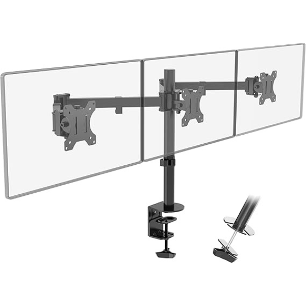 PUTORSEN Triple Monitor Mount Stand for 13-27 LCD LED Screens,Monitor Desk Mount Arm Swivel Tilting Height Adjustable,7 kg per Arm VESA 75 x 75/100 x 100 Black