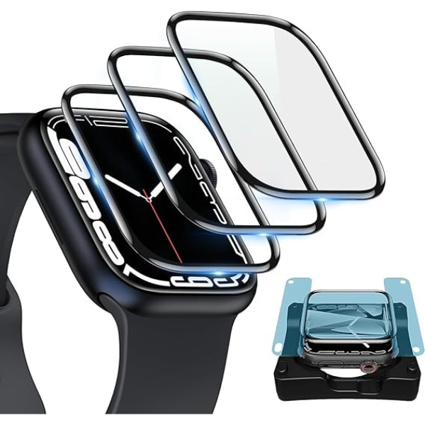 New 3 Pack Screen Protector for Apple Watch 44mm SE Series 6 series 5 series 4, 3D Curved Edge Full Coverage Waterproof HD Clear Soft Film Accessories with Easy Installation Frame