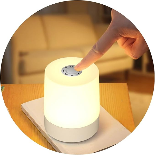Touch Control Bedside Lamp - 3 Color Dimmable LED Night Light, Rechargeable Cordless Table Lamp for Bedroom, Nursery, Kids & Adults - USB Charging, Eye-Caring Sleep Aid, Portable Desk Lamp